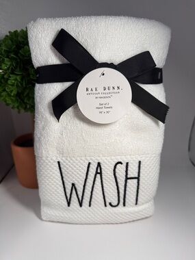 🧼 RAE DUNN EMBROIDERED WASH / WASH MODERN FARMHOUSE HAND TOWEL SET